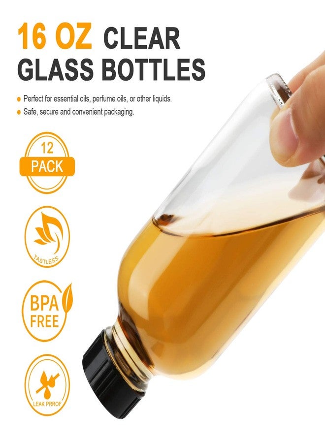Maredash 16oz Glass Bottles, 12 Pack Clear Glass Storage Bottles Sets with Lids - Image 3